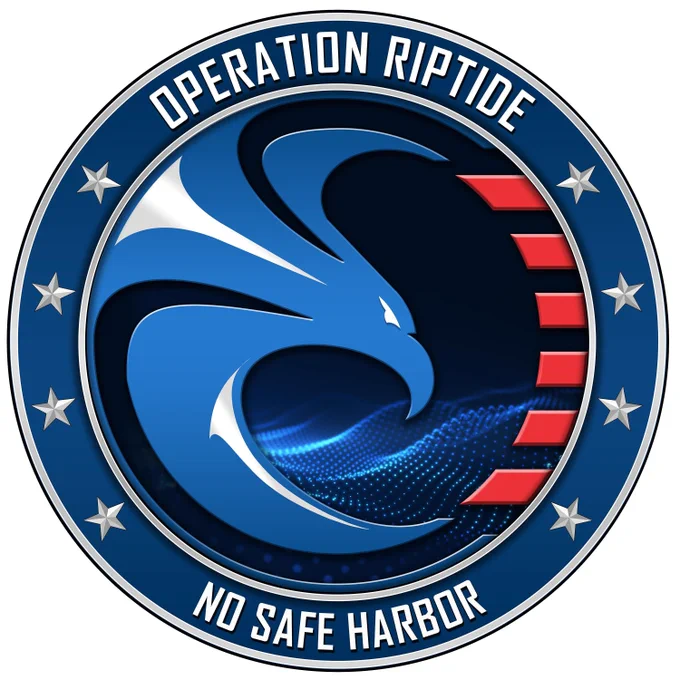 A blue tidal wave with text stating "Operation Riptide," with stars and stripes in the logo.
