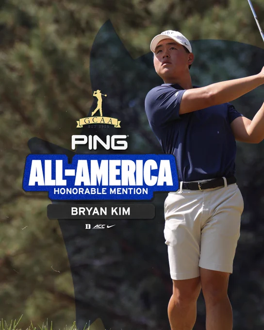 Graphic that highlights Bryan Kim as he received PING/Golf Coaches Association of America All-America - Honorable Mention honors. 
