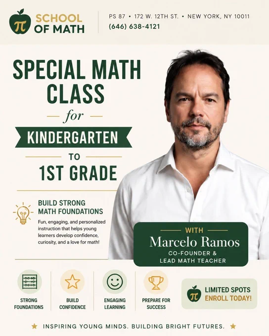 Special Math Class for Kindergarten to 1st Grade with Marcelo Ramos — School of Math, Upper West Side NYC