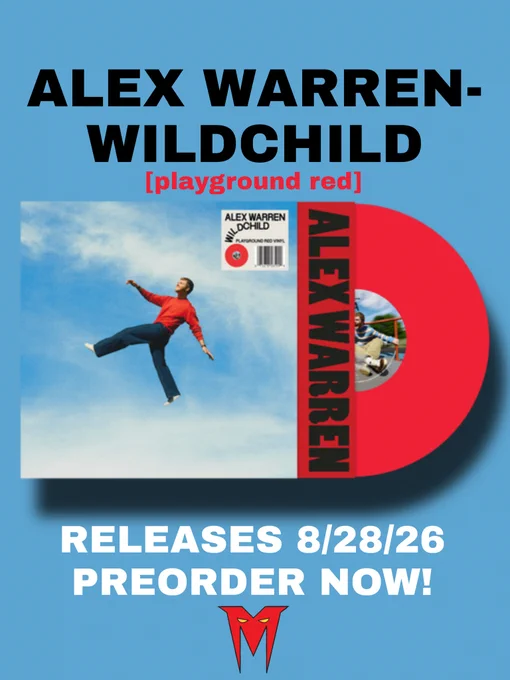Promotional image for Alex Warren's 'Wildchild' album on red vinyl. Includes release date and preorder information.