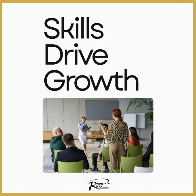 Rose International shares an image that reads “Skills Drive Growth”