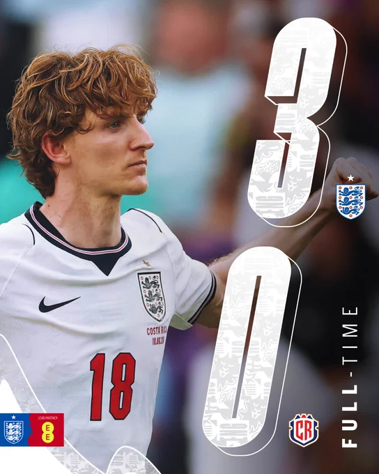 Full-time: England 3-0 Costa Rica 