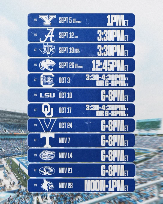 Kickoff times graphic with all 12 games featured. 