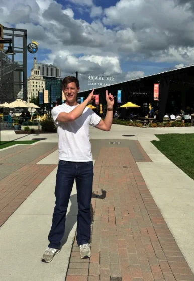 A photo of Rob Sand standing in the Kingston Yard area of Cedar Rapids. 