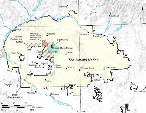 Map showing the ENPLP Phase 1 study area in relation to the greater Navajo Nation and the Four Corners region of the American Southwest. Campbell, W. (2021).