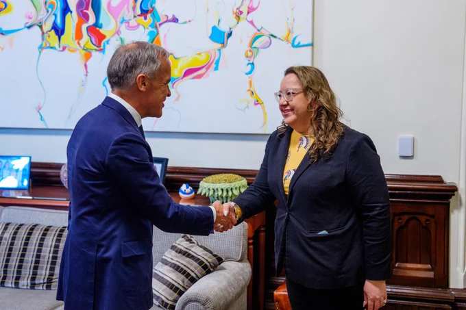 Prime Minister Carney meets with the National Chief of the Assembly of First Nations, Cindy Woodhouse Nepinak in Ottawa, Ontario.