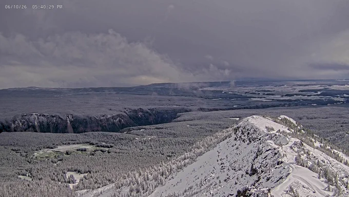 This picture is a south view from Mt. Washburn in Yellowstone National Park Wednesday afternoon showing a fresh coat of snow.