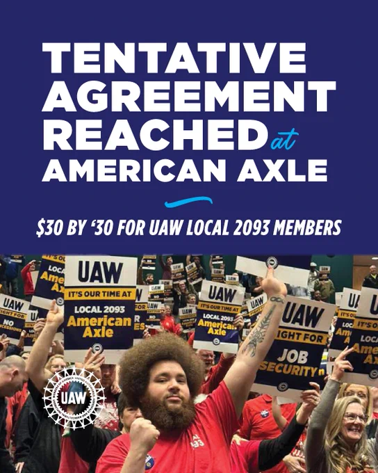 Union members at American Axle celebrate a tentative agreement promising $30 hourly wage by 2030 for UAW Local 2093 workers.