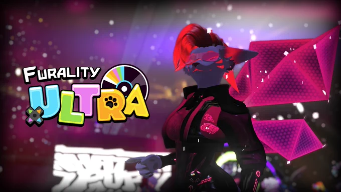A widescreen picture of Zenko in the Furality Ultra Club F.Y.N.N., dressed thematically, next to the Furality Ultra logo.