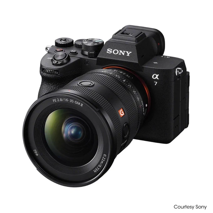 A Sony Alpha 7 camera with a large attached lens, shown on a plain white background.