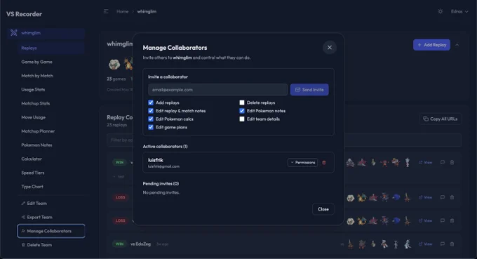 The new Manage Collaborators modal on VS Recorder.