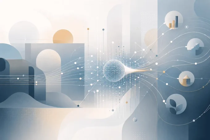 Minimal abstract illustration showing AI as quiet infrastructure, with soft geometric lines and subtle network-like pathways suggesting the flow of value. Clean, modern, no people.
