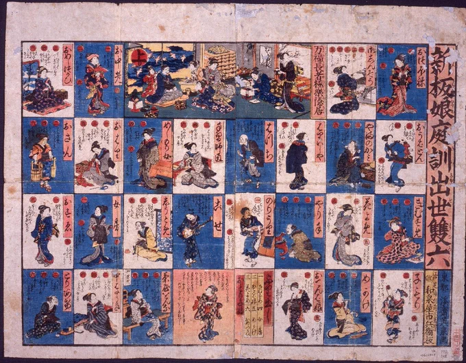 『新版娘庭訓出世双六』（東京学芸大学附属図書館所蔵） 
「東京学芸大学教育コンテンツアーカイブ」収録
(https://jpsearch.go.jp/item/gakugei_archive-10601444)