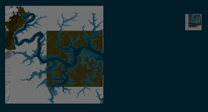 The entire map of the Sporefall raid. The tiny square in the upper right hand corner is the only area used in the raid itself. The rest of the map is taken up by a river tributary system with ruined Alliance bases made out of building assets from Wrath of the Lich King.