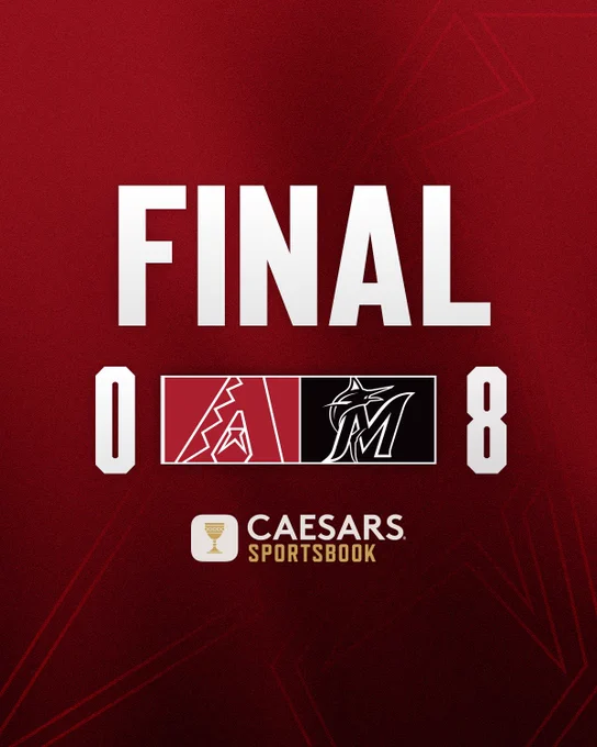 FINAL

Diamondbacks (logo) - 0
Marlins (logo) - 8

Caesars Sportsbook (logo)
