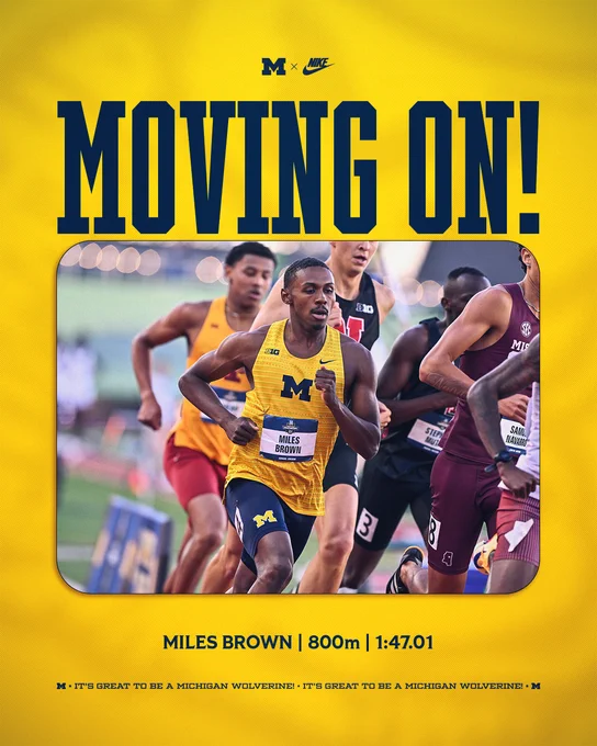 Miles Brown will advance to the 800m finals at the NCAA Outdoor Championships