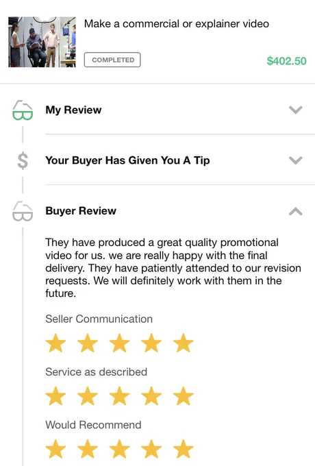 Another #HappyClient! If you want #VideoContent, contact us! #review #gig #fiverr - https://fiverrvideos.com/fiverr
