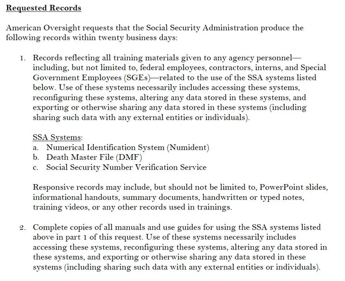 Image of a Freedom of Information Act request.