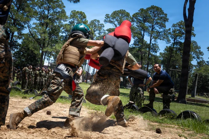 U.S. Marine Corps recruits with India Company, 3rd Recruit Training Battalion, take part in body sparring on Marine Corps Recruit Depot Parris Island, S.C., June 4, 2026. Recruits participate in body sparring, pugil sticks, and a bayonet assault course as part of their training to become Marines. (U.S. Marine Corps photo by Lance Cpl. Nicholas White)\n\n