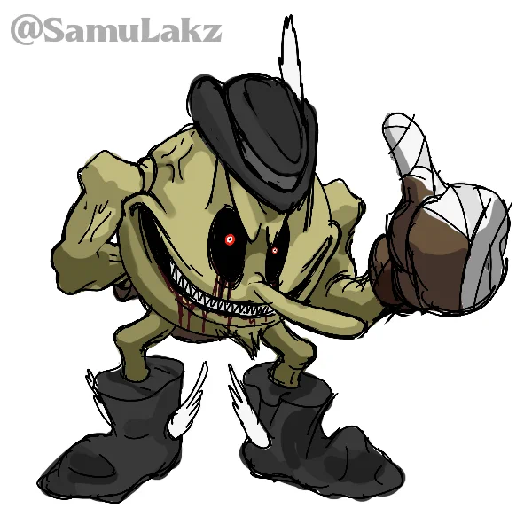 It’s my take of 2011X as pac man (PAC-X) but old. 
I based his design off that one evil pac man from the miku video I saw when I was little.