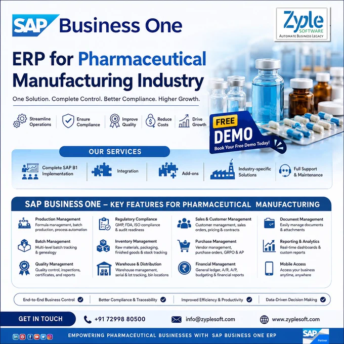 sap business one erp for pharmaceutical manufacturing industry