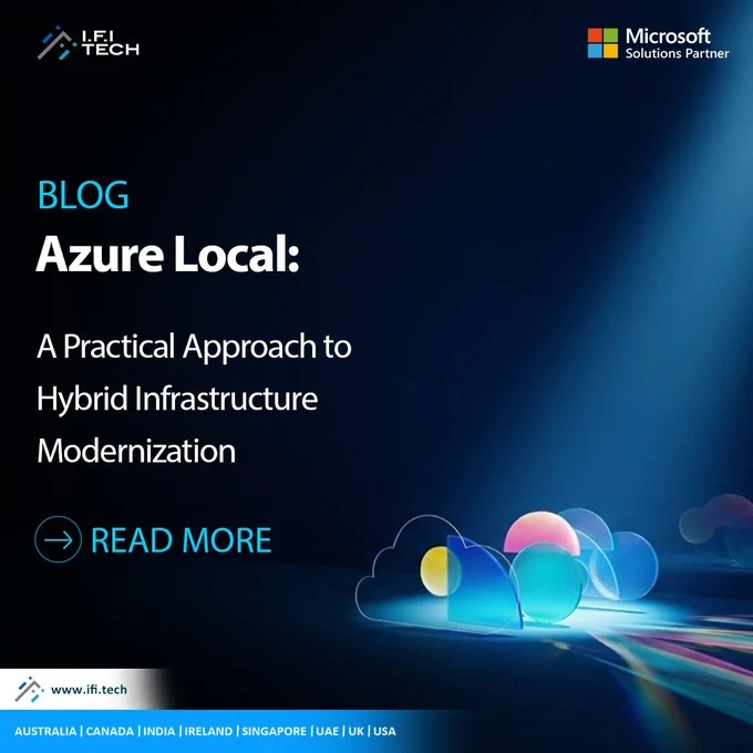 𝐌𝐨𝐝𝐞𝐫𝐧𝐢𝐳𝐞 𝐘𝐨𝐮𝐫 𝐈𝐓 𝐰𝐢𝐭𝐡 𝐀𝐳𝐮𝐫𝐞 𝐋𝐨𝐜𝐚𝐥 🚀

As businesses continue to balance on-premises infrastructure with cloud innovation, managing distributed environments can become increasingly complex. Organizations need solutions that offer flexibility, security, and centralized control without compromising performance.

Azure Local helps bridge the gap between on-premises and cloud environments by enabling consistent management, enhanced scalability, and seamless integration with Azure services. From edge locations to datacenters, it empowers businesses to modernize infrastructure while maintaining operational control.

With the right strategy, organizations can simplify operations, improve resilience, and build a future-ready hybrid cloud environment.

𝐃𝐢𝐬𝐜𝐨𝐯𝐞𝐫 𝐡𝐨𝐰 𝐀𝐳𝐮𝐫𝐞 𝐋𝐨𝐜𝐚𝐥 𝐢𝐬 𝐫𝐞𝐬𝐡𝐚𝐩𝐢𝐧𝐠 𝐡𝐲𝐛𝐫𝐢𝐝 𝐜𝐥𝐨𝐮𝐝 𝐢𝐧𝐟𝐫𝐚𝐬𝐭𝐫𝐮𝐜𝐭𝐮𝐫𝐞.

🔗𝐑𝐞𝐚𝐝 𝐭𝐡𝐞 𝐛𝐥𝐨𝐠: https://tinyurl.com/4xfvx7vt

#IFITechsolutions #AzureLocal 