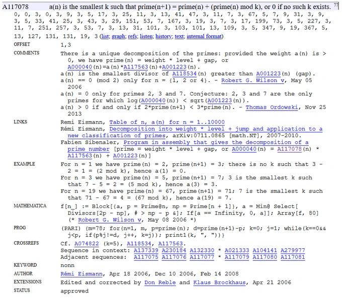 Screenshot of A117078 on the OEIS: https://oeis.org/A117078