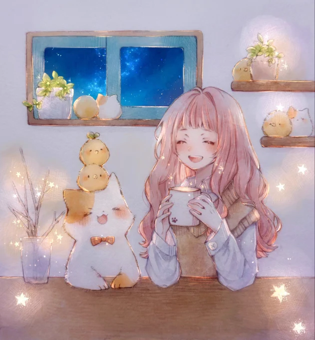 ほっとする優しい夜をモチーフに描いたイラストです🌟⋆꙳