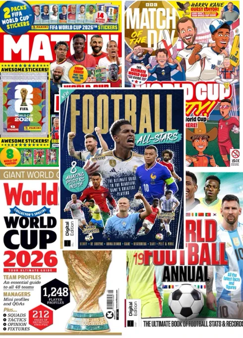 A collage of front covers from football related magazines all referencing the World Cup