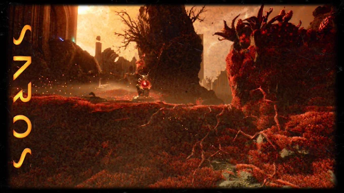 Photo of SAROS Gameplay of a turret. The photo is using Photo Mode Filters (Logo   Filter)