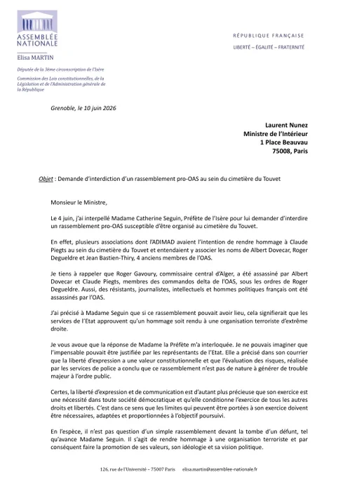 Courrier à Laurent Nuñez 