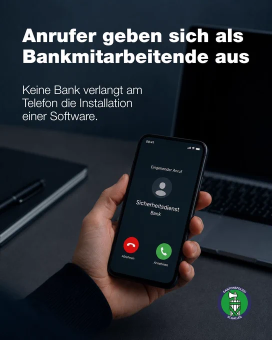 Ein Mann hält ein Smartphone und betrachtet einen Anruf von der Bank.