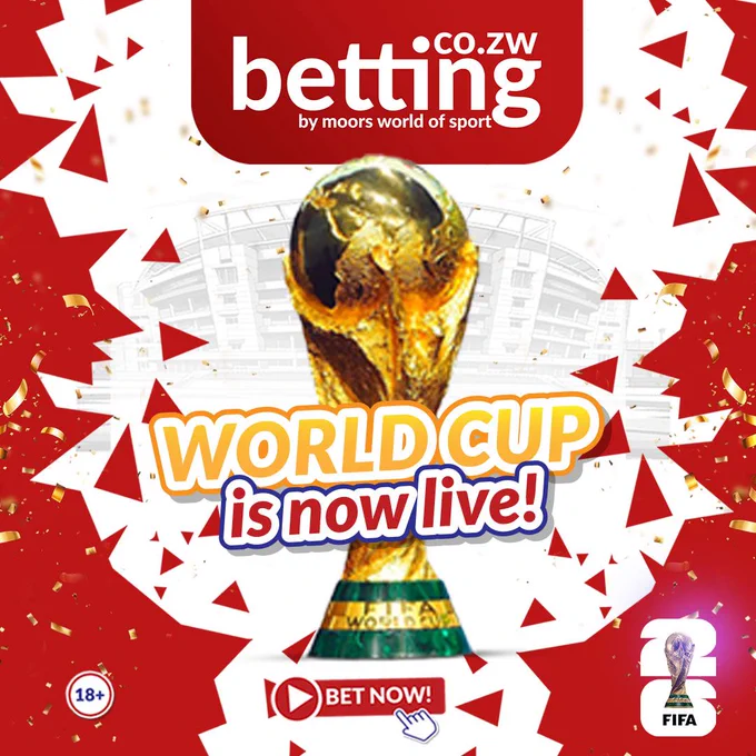Promotional image for World Cup betting featuring the trophy, confetti, and bold text announcing the event is live. The design is energetic and festive, suitable for sports fans.