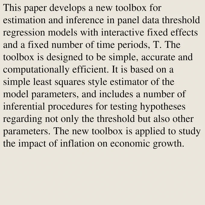 This paper develops a new toolbox for estimation and inference in panel data threshold regression models with interactive fixed effects and a fixed number of time periods, T. The toolbox is designed to be simple, accurate and computationally efficient. It is based on a simple least squares style estimator of the model parameters, and includes a number of inferential procedures for testing hypotheses regarding not only the threshold but also other parameters. The new toolbox is applied to study the impact of inflation on economic growth.