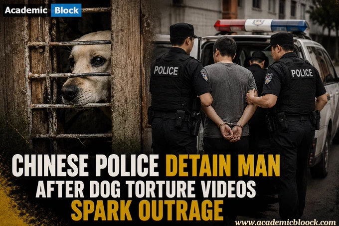 Image reflecting global outrage after police detained a suspect linked to disturbing animal cruelty videos.