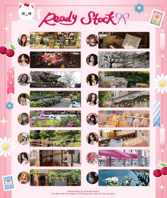 cherrynery: 6k, no retext.
( 1k for retext & ava jpg)


17. ruohan                             25. kya
18. wang churan                26. asa
19. jingyi                                 27. yuna
20. chaeyeon                      28. chaeyoung
21. younjung                         29. eunchae
22. minju                                30. minju
23. minju                                31. isa
24. haum                                32. minji
