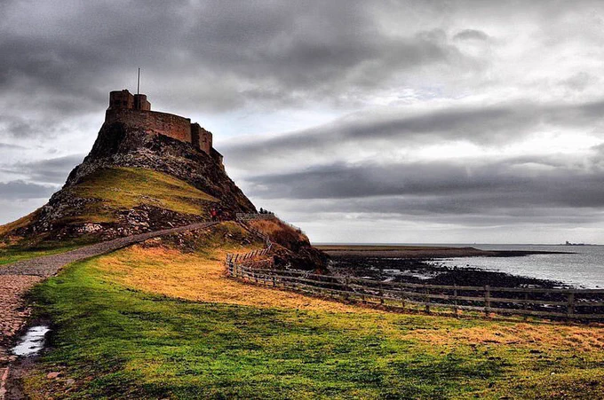 Lindisfarne Castle sitting atop Beblowe Crag.