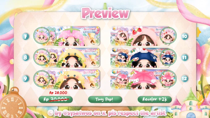 layout x. PROMO BERLAKU TANGGAL 11-12 JUNI. open untuk by req limited slot

- free retext
- recolor  2k 
- resize wabis  23k
- qr deco  15k

note. 
1. tolong konfirmasi pembelian sebelum 10 menit ya. kalo ngga, aku akan oper ke yang lain
2. untuk yang mau resize, recolor, dan qr deco aku tidak menyarankan untuk yang buru-buru. proses pengerjaan 2-3 hari