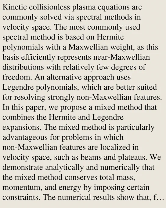 Kinetic collisionless plasma equations are commonly solved via spectral methods in velocity space. The most commonly used spectral method is based on Hermite polynomials with a Maxwellian weight, as this basis efficiently represents near-Maxwellian distributions with relatively few degrees of freedom. An alternative approach uses Legendre polynomials, which are better suited for resolving strongly non-Maxwellian features. In this paper, we propose a mixed method that combines the Hermite and Legendre expansions. The mixed method is particularly advantageous for problems in which non-Maxwellian features are localized in velocity space, such as beams and plateaus. We demonstrate analytically and numerically that the mixed method conserves total mass, momentum, and energy by imposing certain constraints. The numerical results show that, for the same number of degrees of freedom, the proposed mixed method can achieve improved accuracy in comparison to the individual Hermite or Legendre met