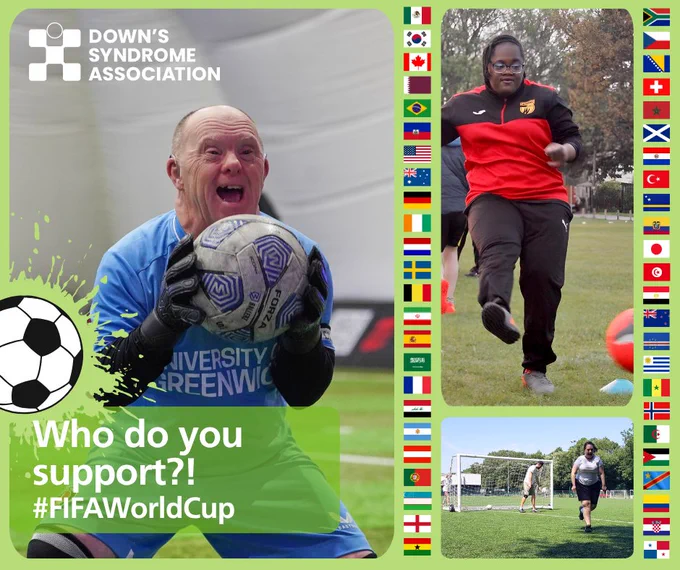 Images of people who have Down's syndrome playing football.
