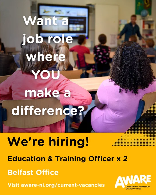 Work with AWARE NI and apply for one of our Education and Training Officer roles. Closing date 4pm 17th June 2026.