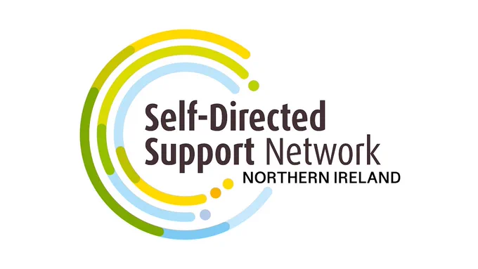 The Self-Directed Support Network Northern Ireland logo. Half circles and dots in green, yellow and blue. 