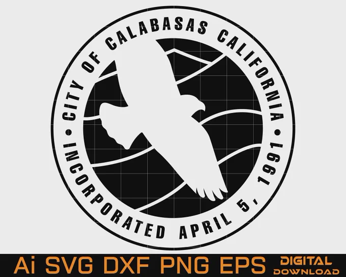 "City of Calabasas, California inspired badge logo design featuring a soaring eagle silhouette and clean circular layout. Created in a modern vector style, perfect for branding, emblems, stickers, apparel, and promotional materials."