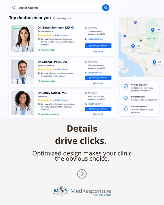 Invisible design = invisible care. SEO-friendly healthcare websites load fast, rank higher, and earn patient trust. With MedResponsive’s healthcare website development services, design meets discoverability – turning searches into appointments.

#MedicalPracticeGrowth #OrganicSEO #HealthcareSEO
