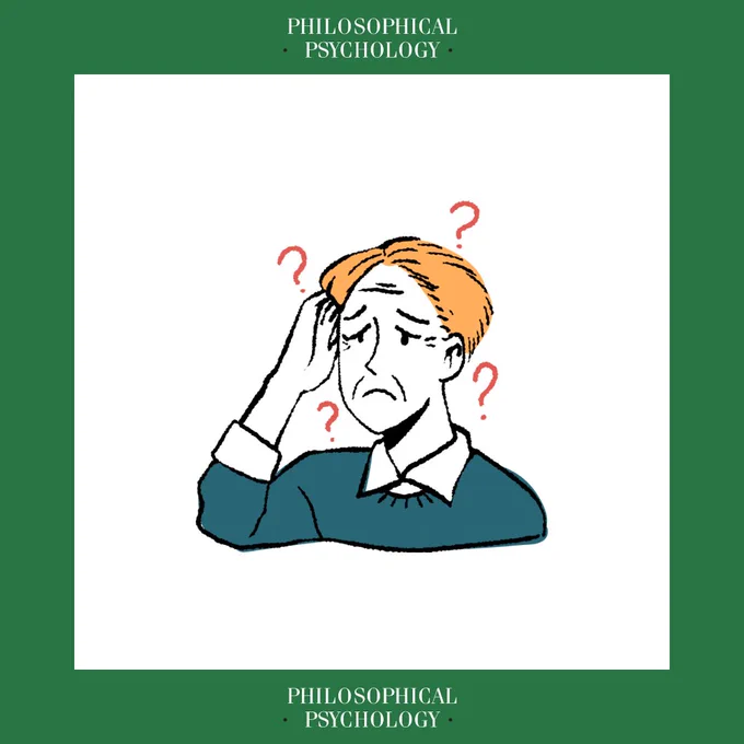 A person surrounded by question marks