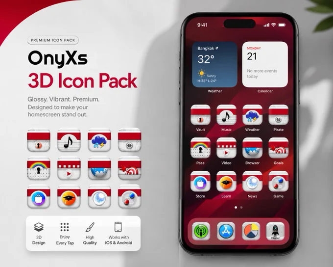 Showcase OnyXs 3D Handcrafted Anime Icon Pack Setup with Folder Icons for iOS