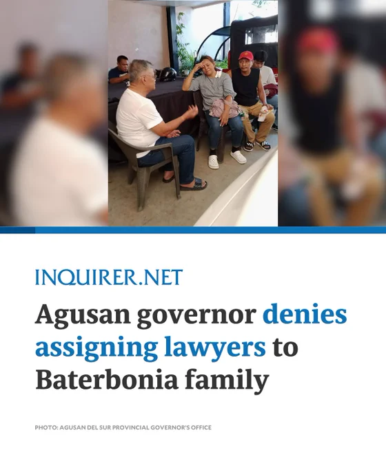 Agusan del Sur Gov. Santiago Cane Jr. has denied claims that he designated lawyers Jimmy Bondoc and Israelito Torreon to represent the family of the late basketball prospect, Rene “Bobet” Baterbonia, saying the lawyers “merely offered” to provide legal assistance.