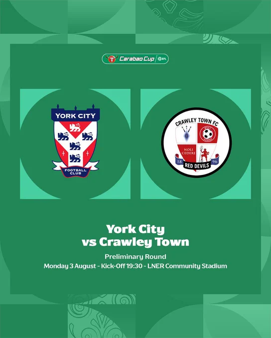 York City vs Crawley Town - Monday 3 August - KO 19:30