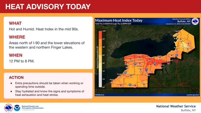 Maps of Heat Advisory and maximum Heat Index values for today. 