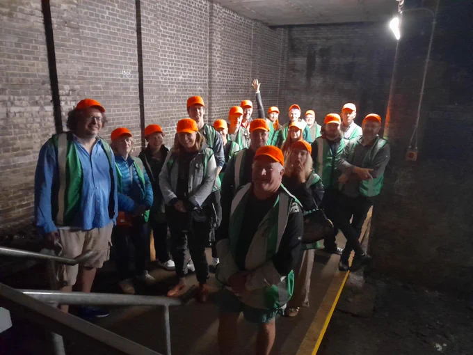 A tour group at the Victorian Platform.